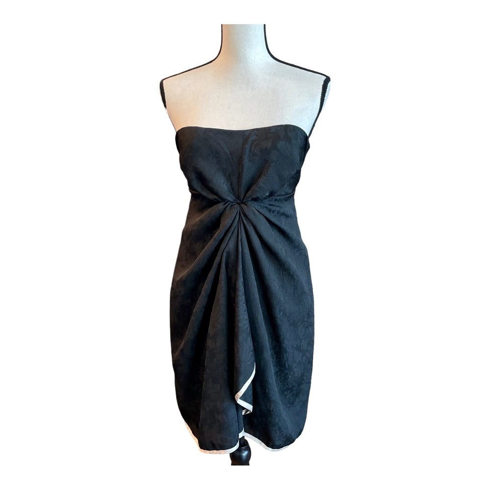 Akira Black Label Womens Strapless Dress Mini Black Crepe Gathered Tulip S
